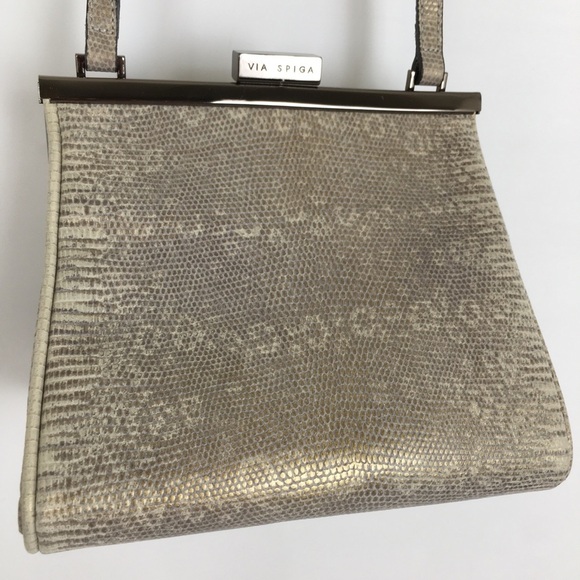 Via Spiga Italian Leather Snakeskin Bag Purse Shoulder Evening Bag Gray Taupe - Picture 6 of 16